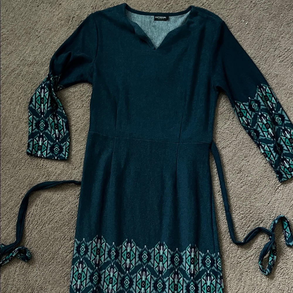 *3 for $10* EARTHBOUND Teal and Purple 3/4 Sleeve Dress